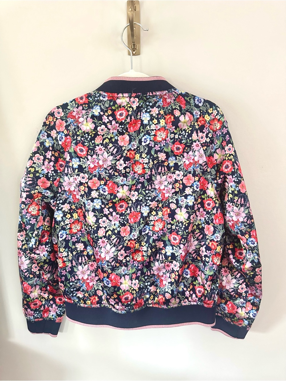 Natalie Lété x H&M Floral Satin Bomber Jacket Girls 8-9Y Navy Zip Pockets - Picture 3 of 12